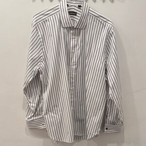 EUC Paul Stuart Men's Black and White Striped Button Down Shirt